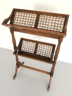 Best Pamono Mid-Century Wood and Wicker 2-Layer Magazine/Newspaper Stand, Germany, 1960s