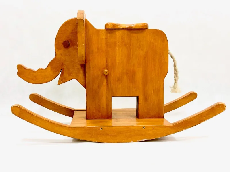 New Pamono Mid-Century Wooden Rocking Elephant, 1960s