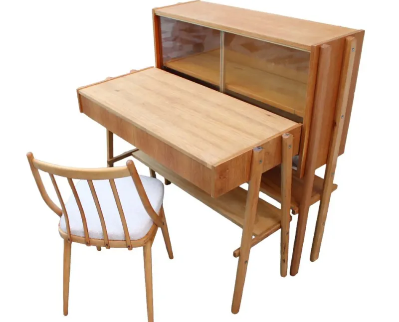 Pamono Mid-Century Writing Commode, Bookshelf and Chair, 1970s, Set of 3> Secretaires