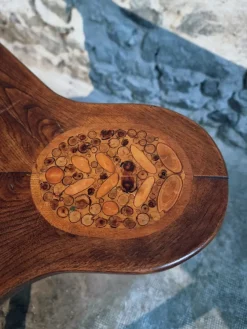 Pamono Mid-20th Century French Elm Marquetry Game Table with Intarsia Inlay and Round Corner Cutouts, 1950s><noscript><img width=