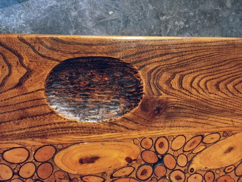 Pamono Mid-20th Century French Elm Marquetry Game Table with Intarsia Inlay and Round Corner Cutouts, 1950s> Game Tables