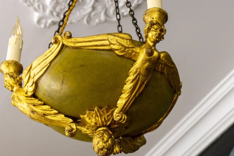 Pamono Mid-19th Century French Empire Giltwood Three-Light Chandelier> Ceiling Lights
