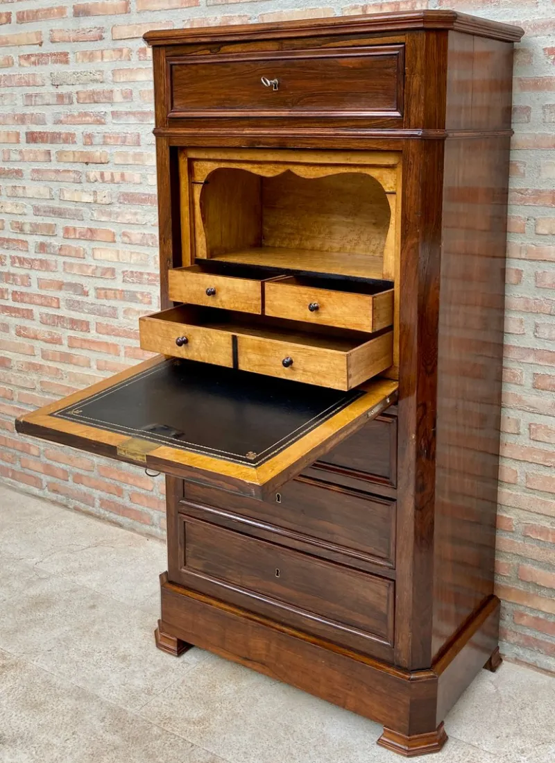 Clearance Pamono Mid-19th Century French Louis Philippe Carved Walnut Secretary Cabinet, 1890s