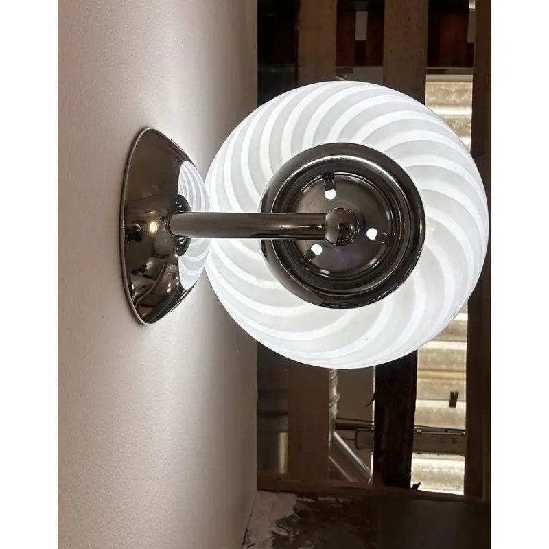 Pamono Milky-White Swirl Murano Glass Wall Sconce by Simoeng> Wall Lights & Sconces|Wall Lights & Sconces