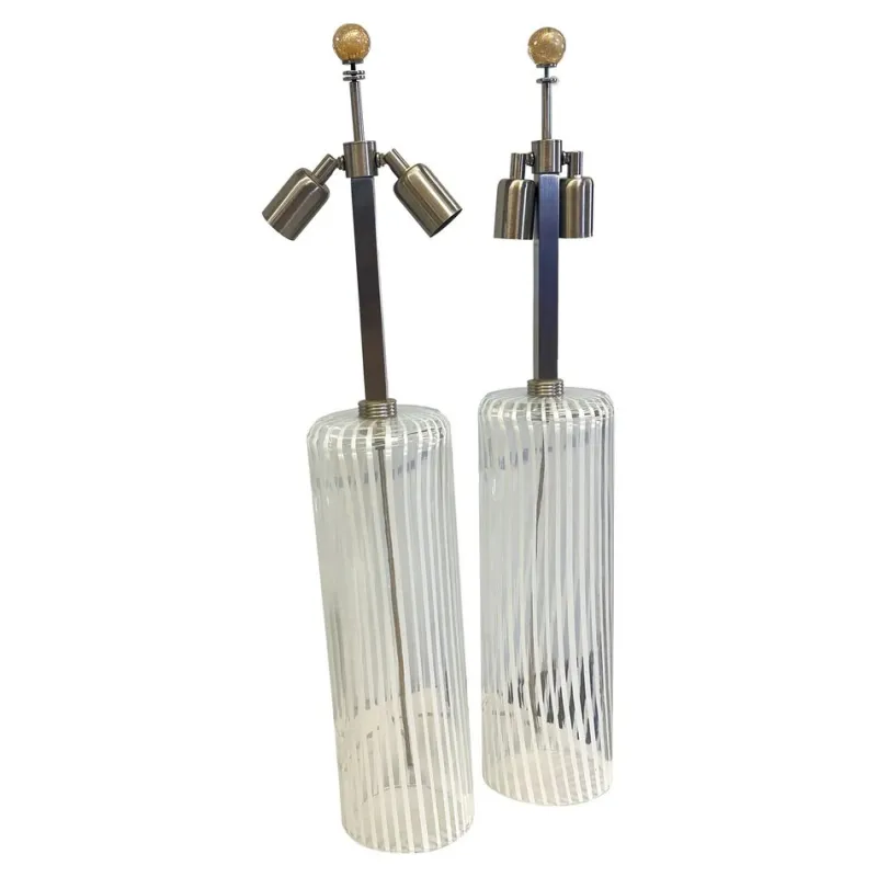 Pamono Milky-White Table Lamps in Murano Glass by Simoeng for Simoeng, Set of 2> Table Lamps