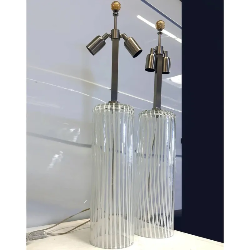 Pamono Milky-White Table Lamps in Murano Glass by Simoeng for Simoeng, Set of 2> Table Lamps