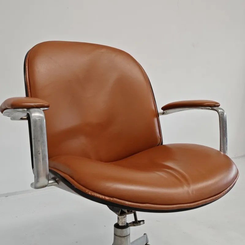 Pamono MiM Executive Chair in Natural Cognac Leather and Wood, 1970s> Office Chairs