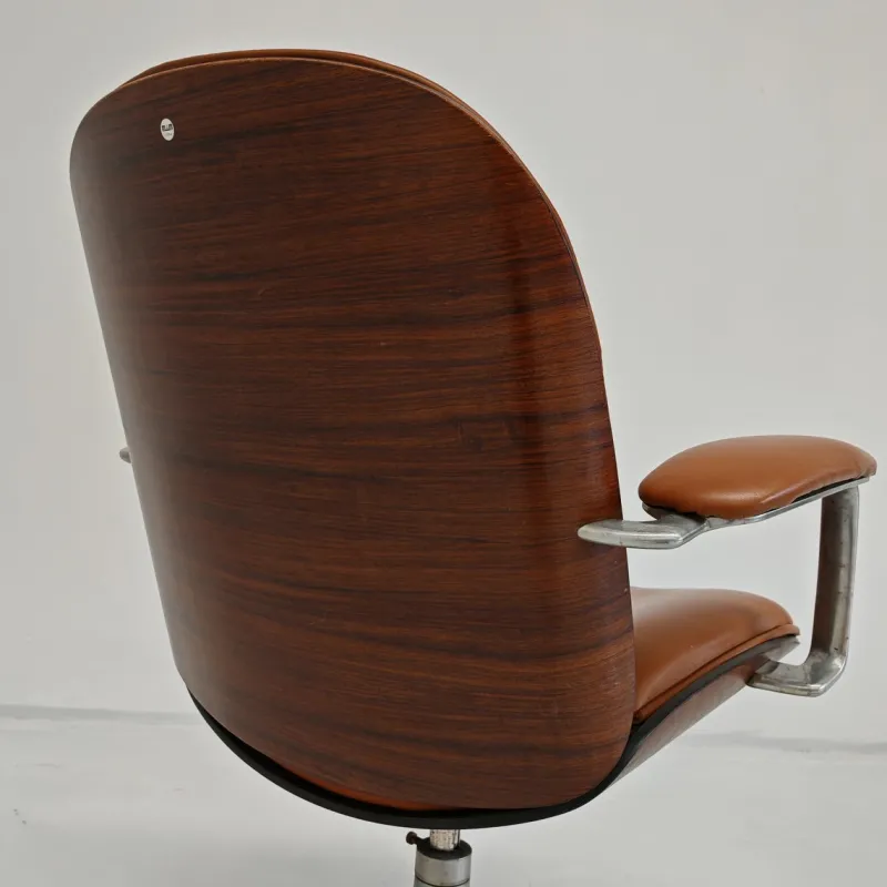 Pamono MiM Executive Chair in Natural Cognac Leather and Wood, 1970s> Office Chairs