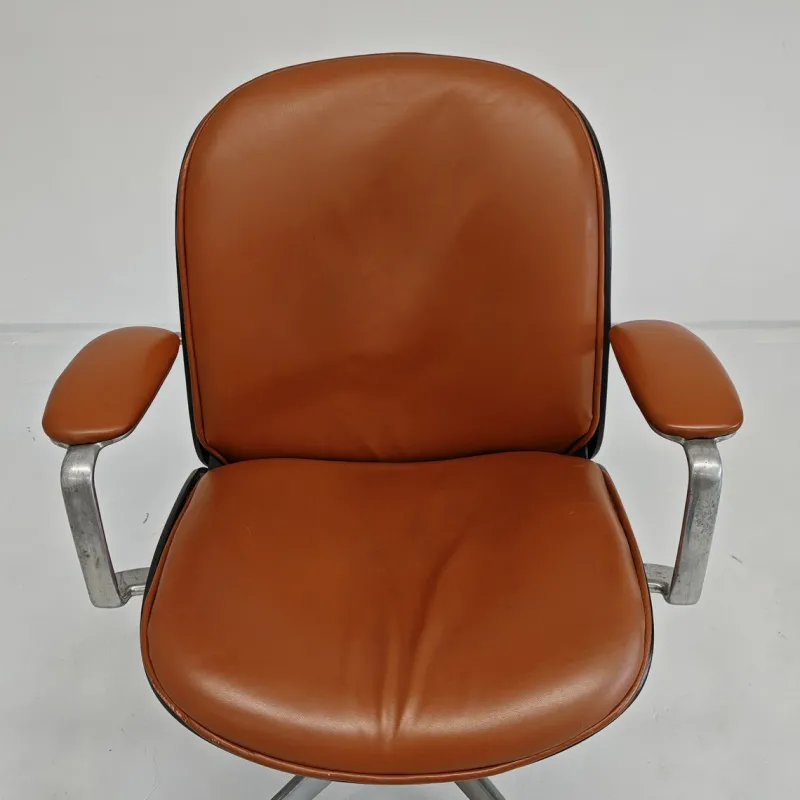 Pamono MiM Executive Chair in Natural Cognac Leather and Wood, 1970s> Office Chairs