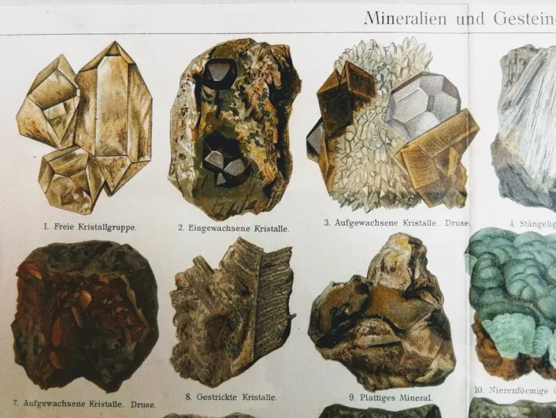Pamono Minerals and Rocks. Encyclopedic Graphics, Germany, Chromolithograph> Classical