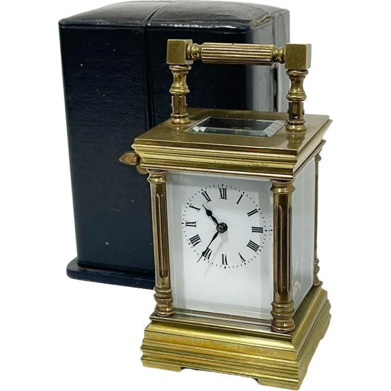Pamono Miniature French Brass Carriage Clock with Case, 1890s> Clocks