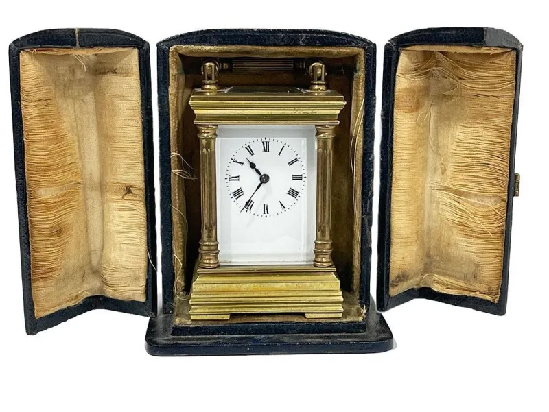Pamono Miniature French Brass Carriage Clock with Case, 1890s> Clocks