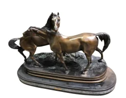 Pamono Miniature French Patinated Bronze Figure of Two Horses by P. J. Mene><noscript><img width=
