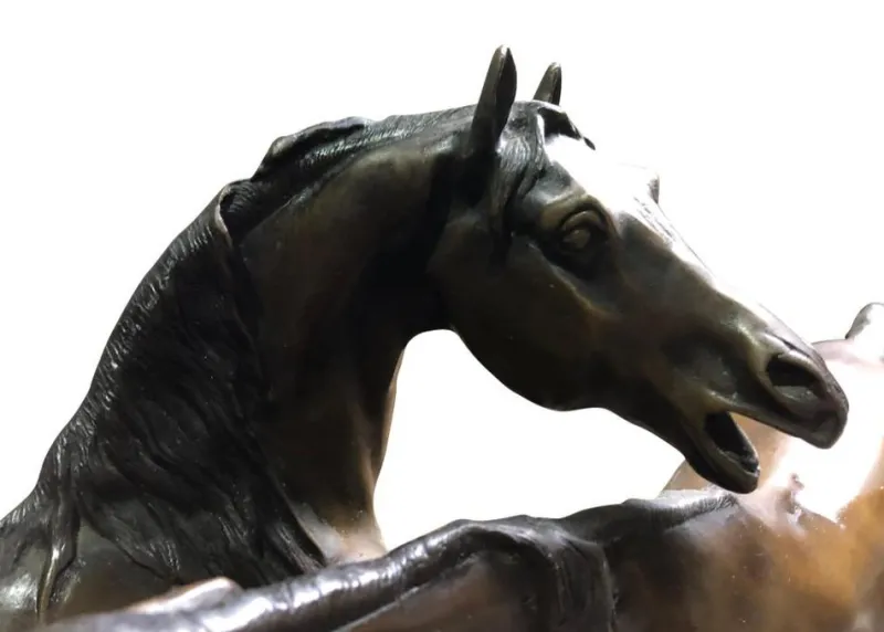 Pamono Miniature French Patinated Bronze Figure of Two Horses by P. J. Mene> Art Deco