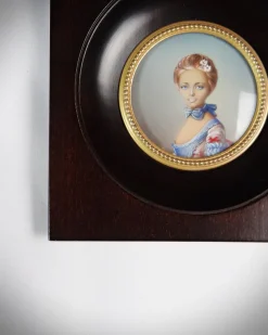 Pamono Miniature Hand-Painted Gouache Portrait of the Young Girl at the Ball by Perronneau, 19th Century
