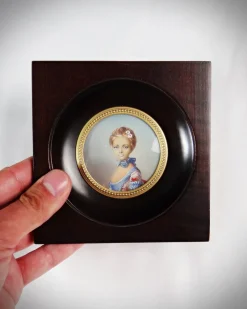 Pamono Miniature Hand-Painted Gouache Portrait of the Young Girl at the Ball by Perronneau, 19th Century