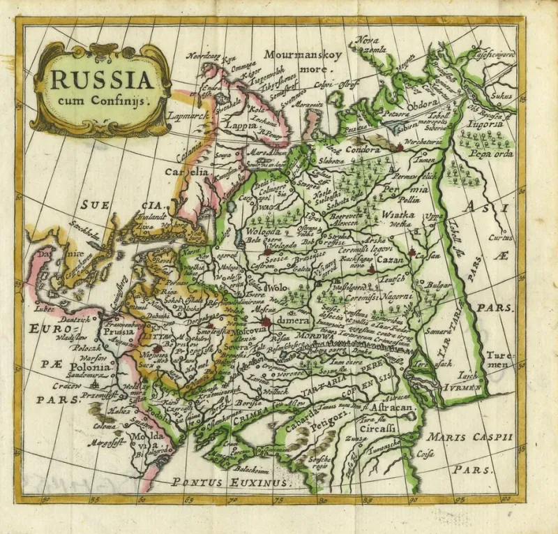 Pamono Miniature Map of Russia, 1685