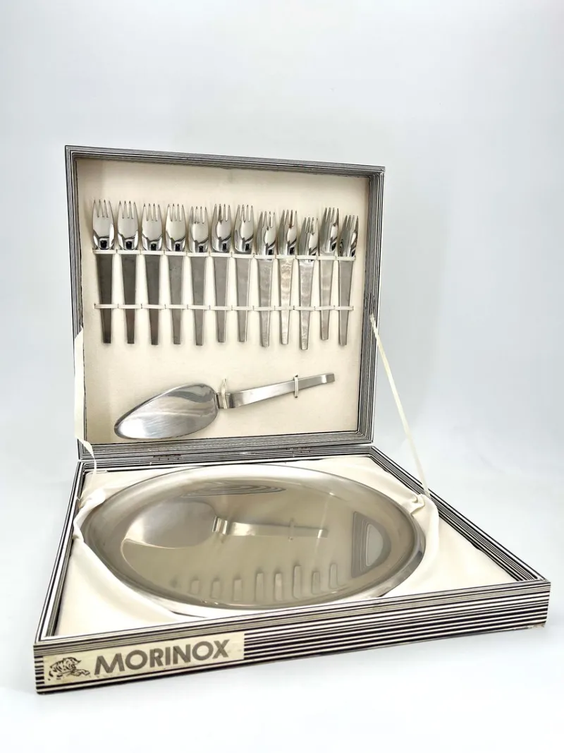 Discount Pamono Minimalist Dessert Forks, Plate and Dessert Scoop by Carl Auböck for Morinox, 1950s, Set of 14