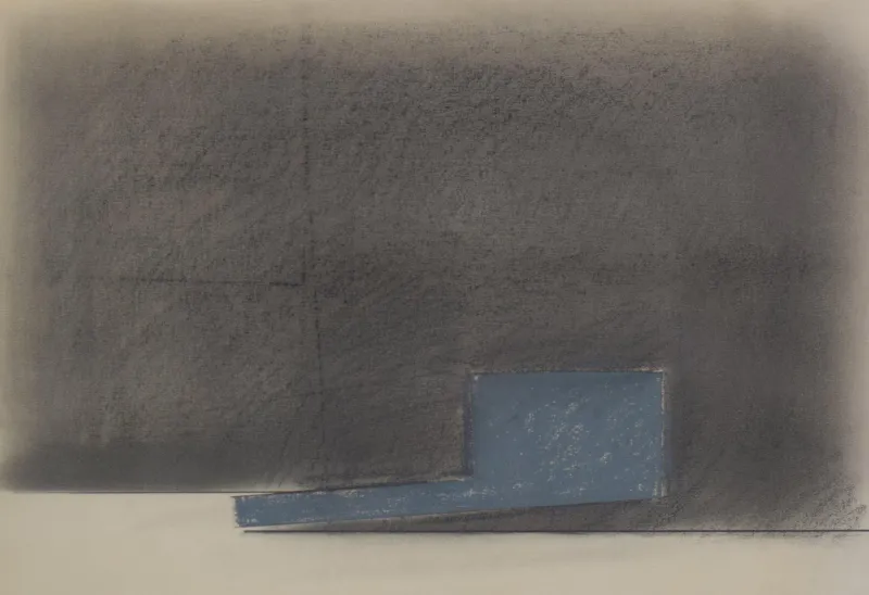 Online Pamono Minimalist Landscape in Grey and Blue, 1985, Pastel & Pencil on Paper