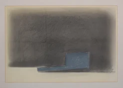 Online Pamono Minimalist Landscape in Grey and Blue, 1985, Pastel & Pencil on Paper
