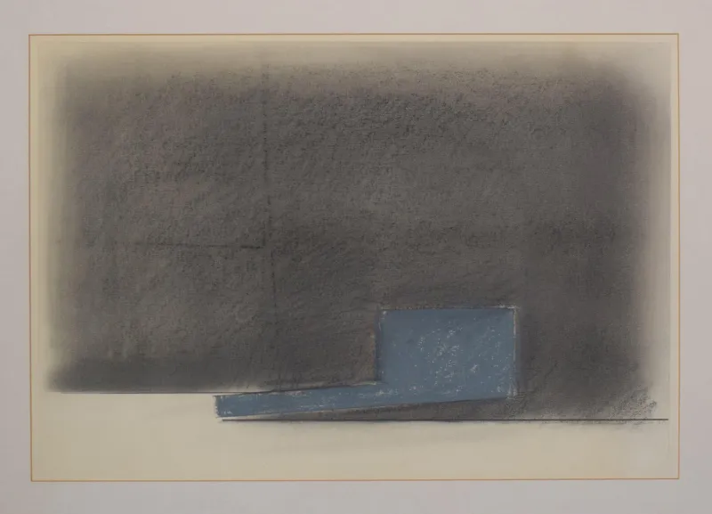 Online Pamono Minimalist Landscape in Grey and Blue, 1985, Pastel & Pencil on Paper