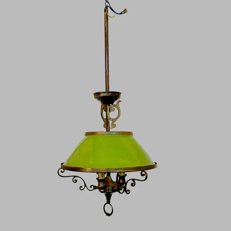 Sale Pamono Ministerial Chandelier in Green Glass and Metal