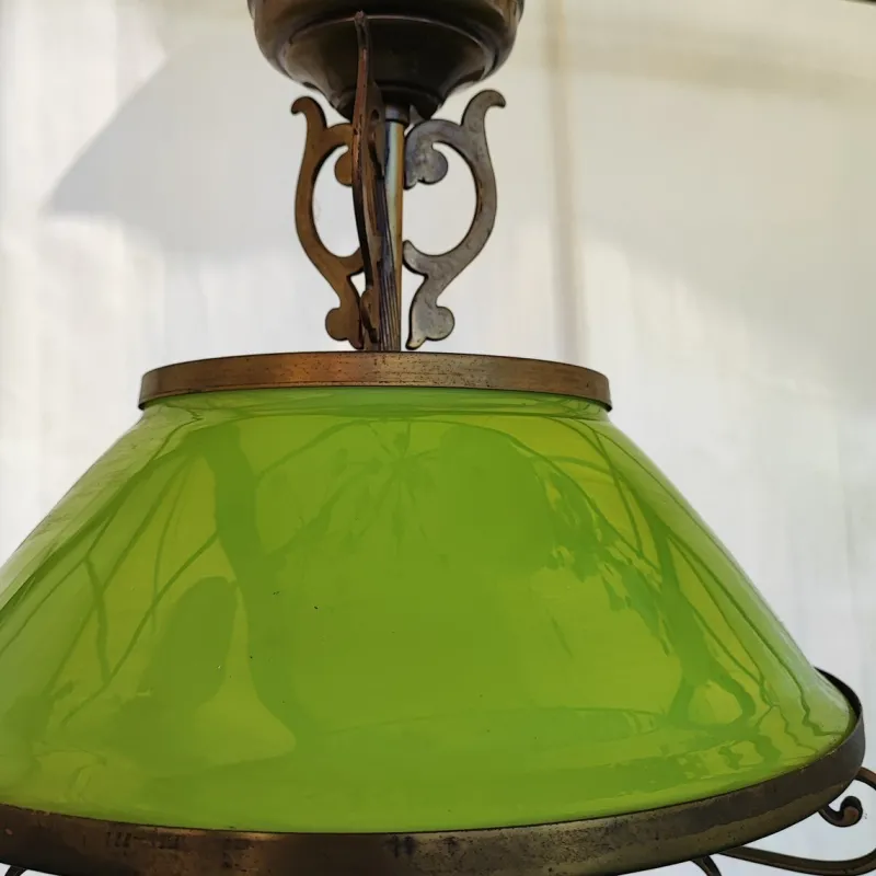 Sale Pamono Ministerial Chandelier in Green Glass and Metal