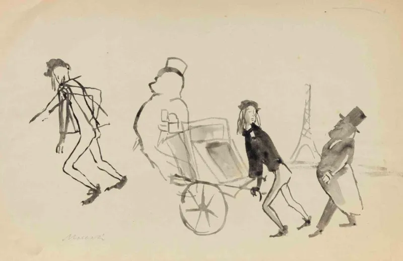 Pamono Mino Maccari, Souvenir de Paris, Artwork on Paper, 1950s> Work On Paper
