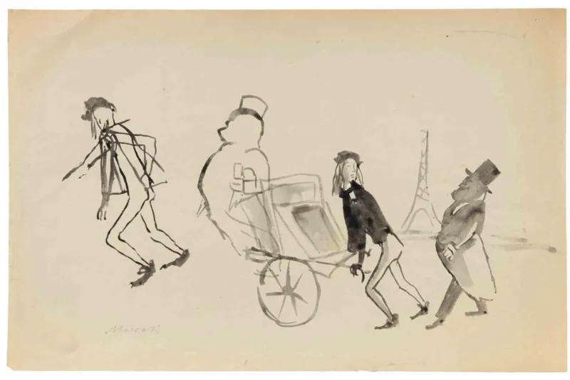 Pamono Mino Maccari, Souvenir de Paris, Artwork on Paper, 1950s> Work On Paper