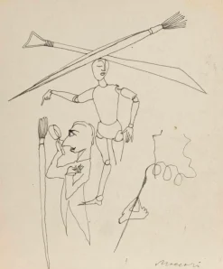 Pamono Mino Maccari, The Artist, Pen on Cardboard, 1950s> Work On Paper
