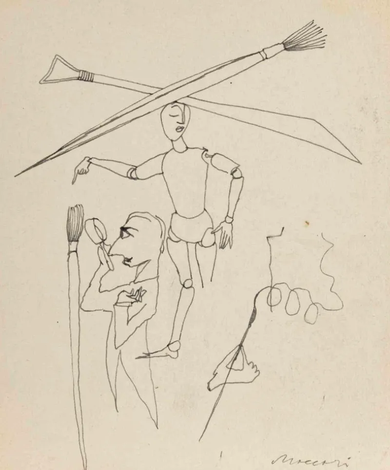 Pamono Mino Maccari, The Artist, Pen on Cardboard, 1950s> Work On Paper