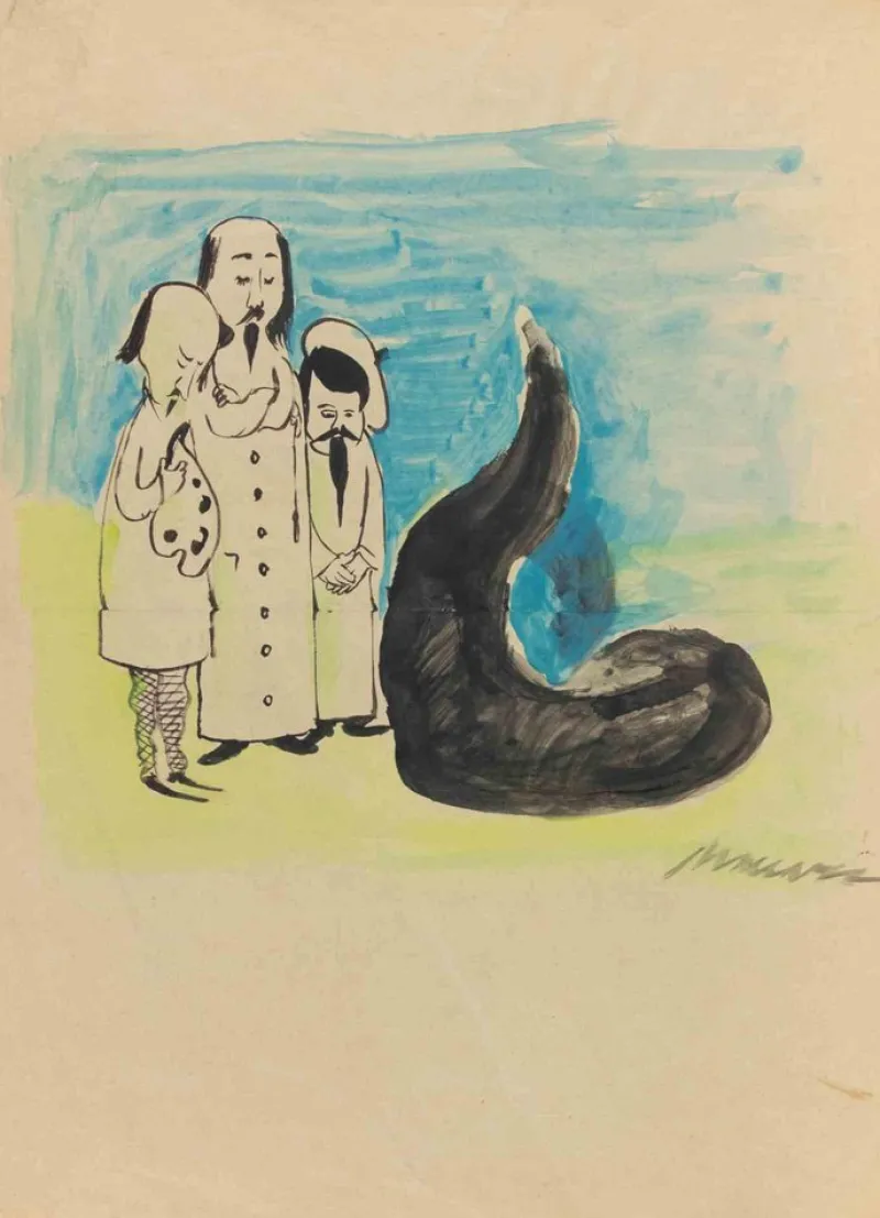 Outlet Pamono Mino Maccari, The Chinese Monster, Artwork on Paper, 1955