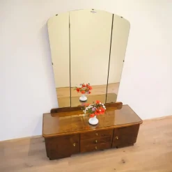 Pamono Mirror Dresser with Swivel Mirrors in Stained Flamed Birch, 1950s> Dressing Tables