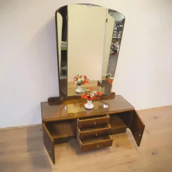 Pamono Mirror Dresser with Swivel Mirrors in Stained Flamed Birch, 1950s><noscript><img width=