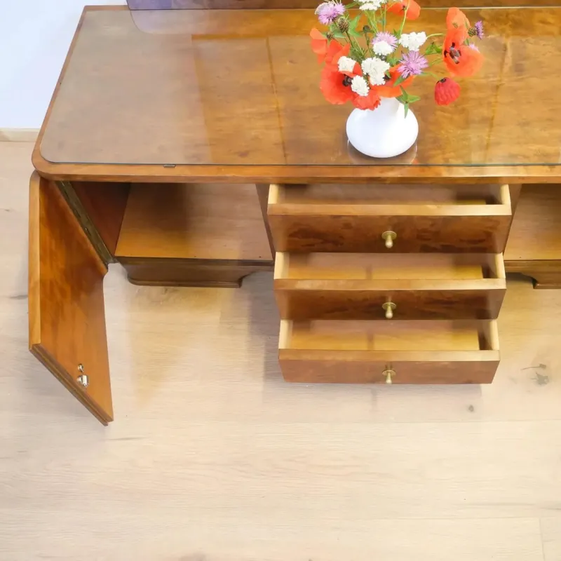 Pamono Mirror Dresser with Swivel Mirrors in Stained Flamed Birch, 1950s> Dressing Tables