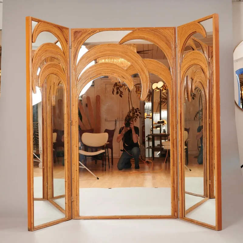 Hot Pamono Mirrored Screen with Bamboo Palm Trees from Vivai Del Sud, 1970