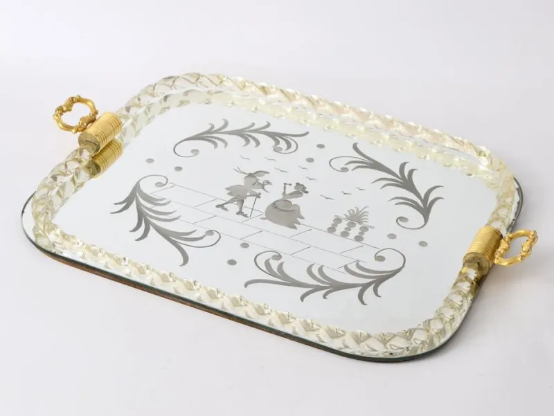 Pamono Mirrored Serving Tray in Murano Glass from Barovier & Toso> Trays