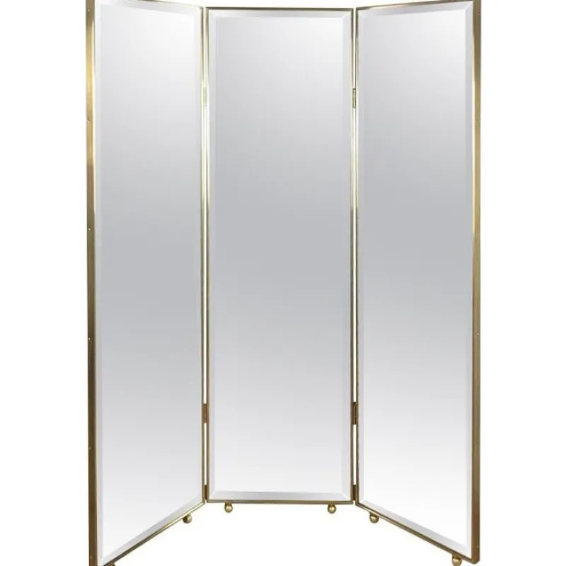 Pamono Mirrored Three Panels Brass Frame Screen from Pescetta> Room Dividers & Screens