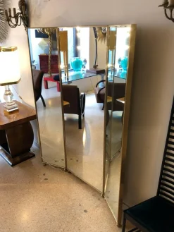 Pamono Mirrored Three Panels Brass Frame Screen from Pescetta><noscript><img width=
