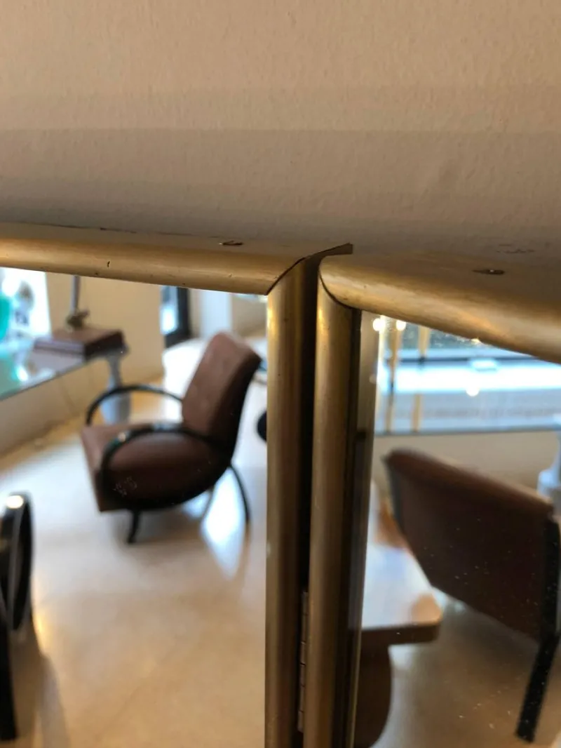 Pamono Mirrored Three Panels Brass Frame Screen from Pescetta> Room Dividers & Screens
