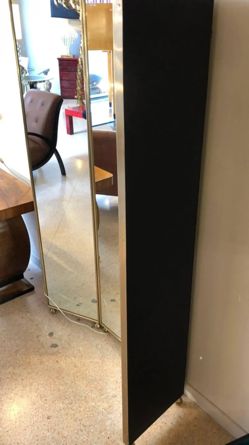 Pamono Mirrored Three Panels Brass Frame Screen from Pescetta> Room Dividers & Screens