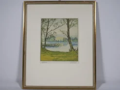 Best Pamono Münzel, Trees by the Lake, 1890s, Lithograph