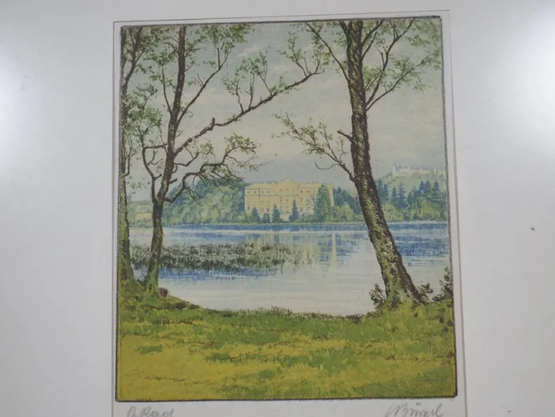 Best Pamono Münzel, Trees by the Lake, 1890s, Lithograph