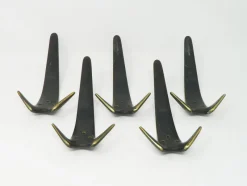 Pamono Model 4056 Coat Hooks by Carl Auböck for Werkstätte Carl Auböck, 1950s, Set of 5> Racks, Hooks & Valets