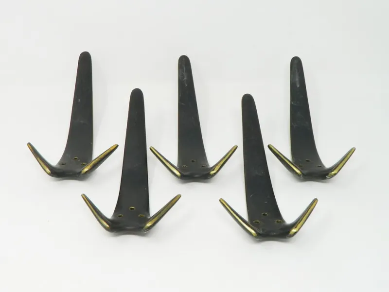 Pamono Model 4056 Coat Hooks by Carl Auböck for Werkstätte Carl Auböck, 1950s, Set of 5> Racks, Hooks & Valets