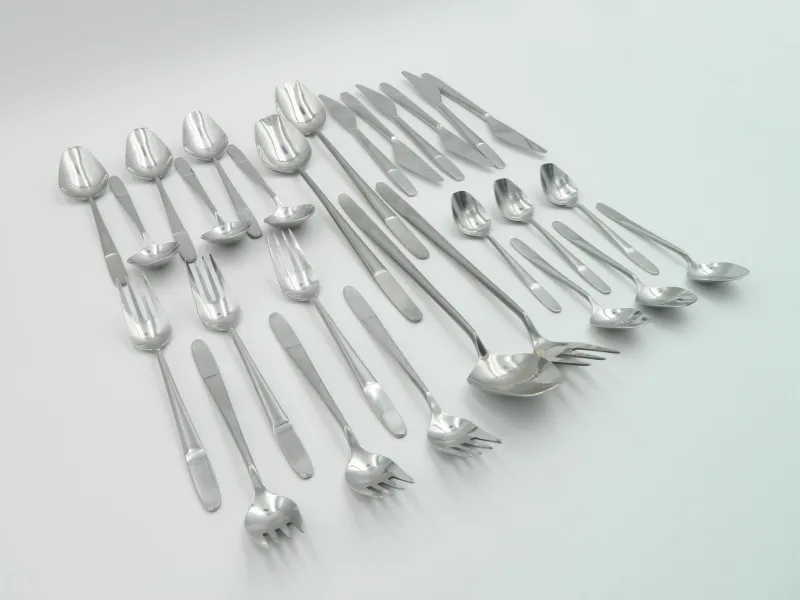 Pamono Model 2070 Cutlery for Six People in Stainless Steel by Helmut Alder for Amboss Austria, 1950s, Set of 28> Cutlery & Serving Utensils
