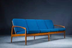 Pamono Model 121 Paper Knife Easy Chairs and Sofa by Kai Kristiansen for Magnus Olesen, 1960s, Set of 3><noscript><img width=
