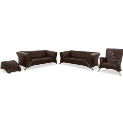 Pamono Model 322 3-Seater Sofa, Armchair and Ottoman in Brown Leather from Rolf Benz, Set of 3