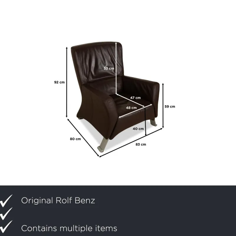 Pamono Model 322 3-Seater Sofa, Armchair and Ottoman in Brown Leather from Rolf Benz, Set of 3