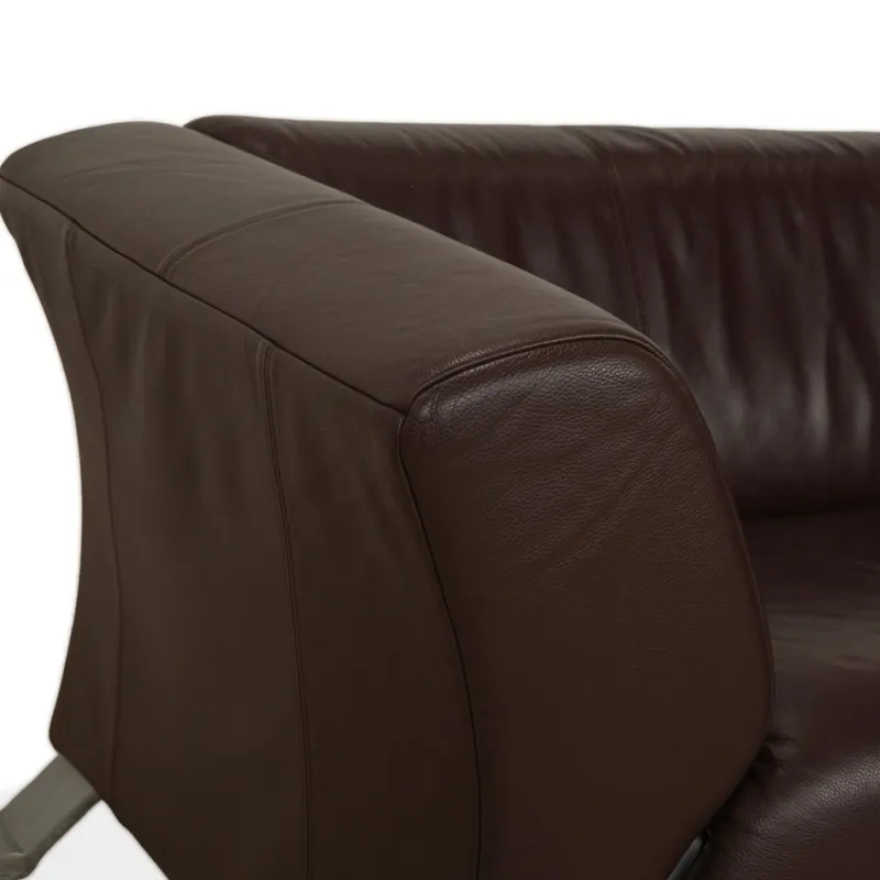 Pamono Model 322 3-Seater Sofa, Armchair and Ottoman in Brown Leather from Rolf Benz, Set of 3